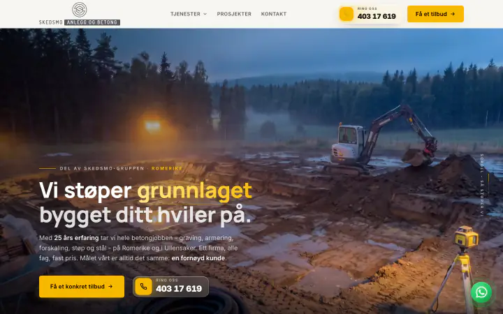 Forsiden til saob.no, nettsiden til Skedsmo Anlegg og Betong AS i Skedsmokorset