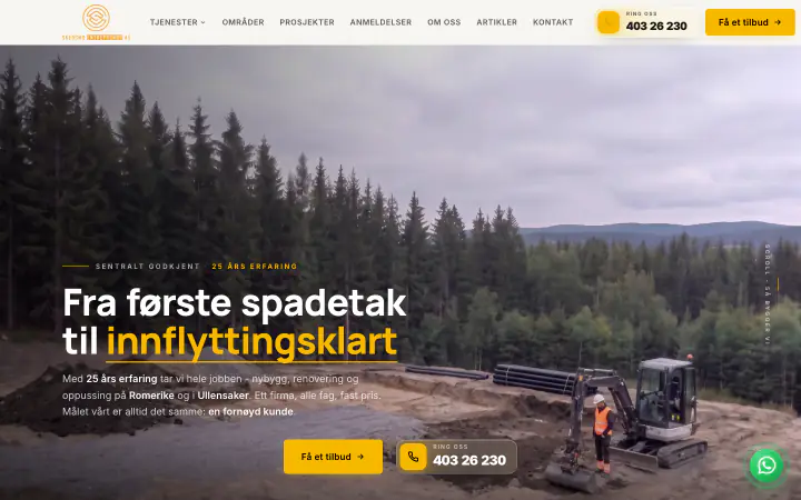 Forsiden til skedsmoentreprenor.no, nettsiden til Skedsmo Entreprenør AS i Skedsmokorset
