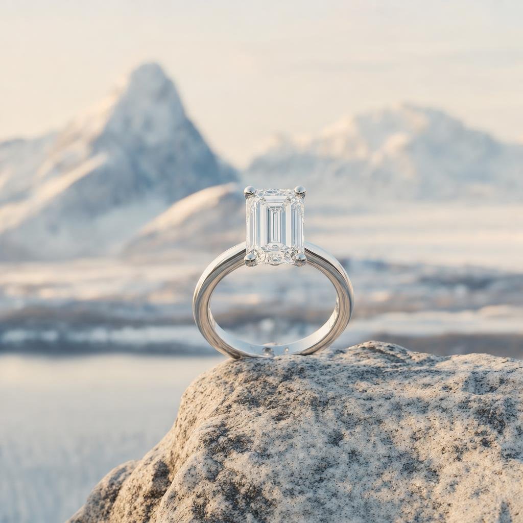 Eira Ring i platina med smaragdslipt diamant