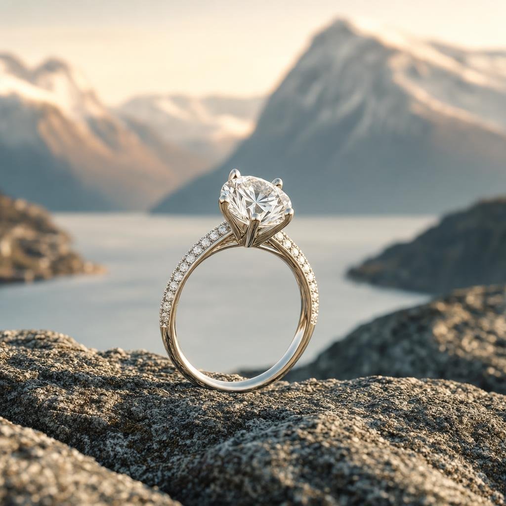 Nordlys Ring i hvitt gull med diamant