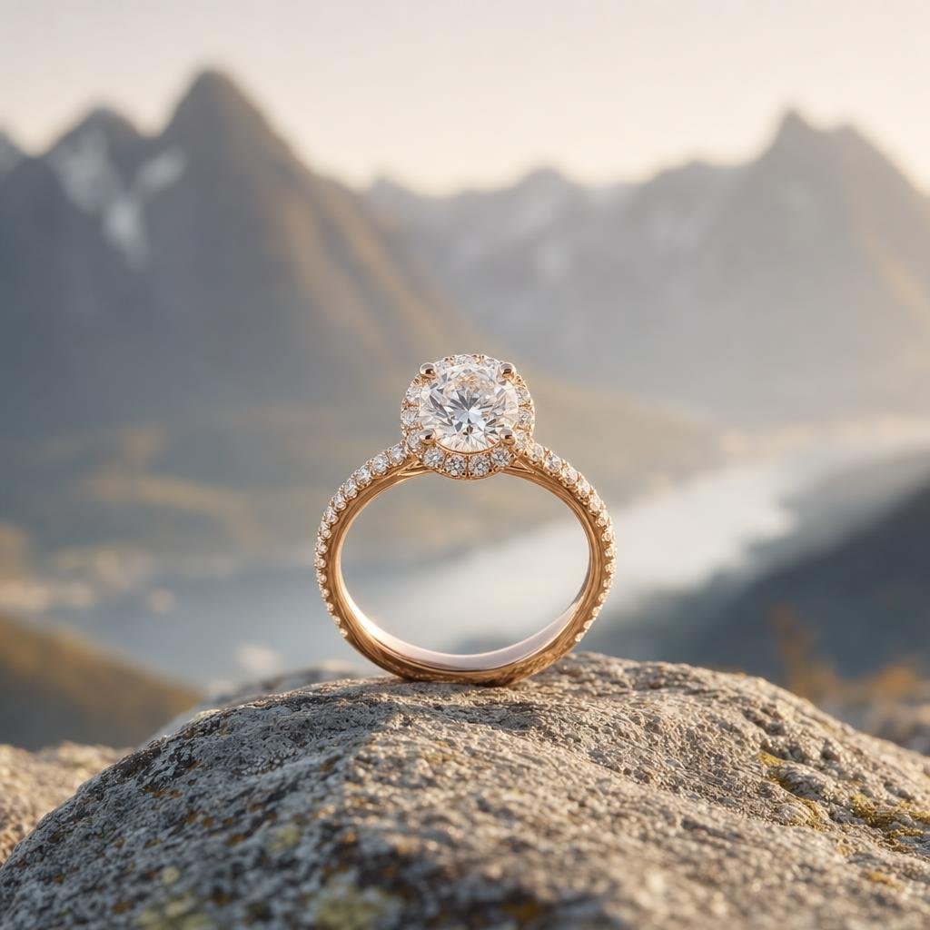 SAGA Signatur Ring i roségull med diamant